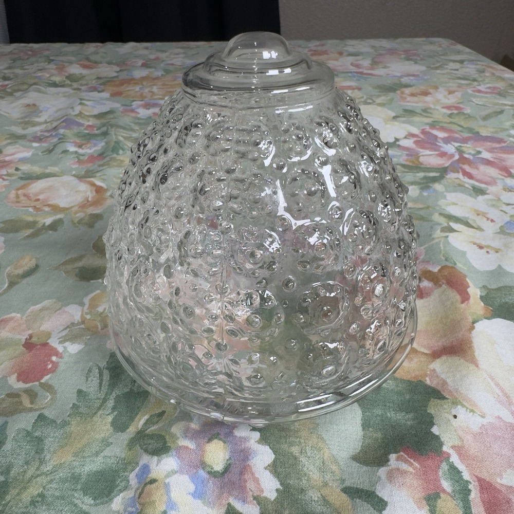 Vtg MCM ~Clear Glass Floral Acorn Beehive Ceiling Light Shade Globe 3.25" Fitter